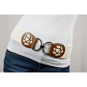 Old Navy Cream/Brown Floral Cut Out Stretch Waist Belt 32.5"
